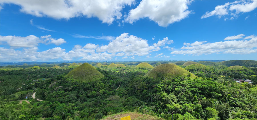 Les Chocolate Hills, collines en forme de cônes marrons arrondis